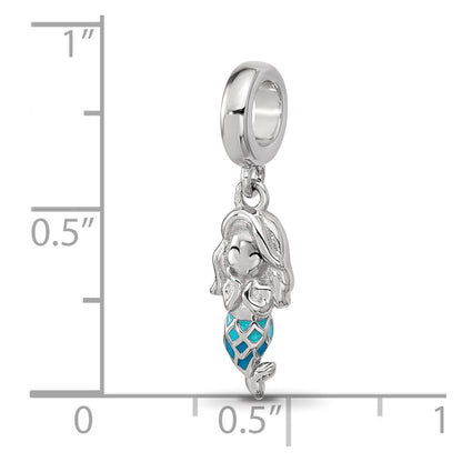 Sterling Silver Reflections Rh-plated Enamel Mermaid Dangle Bead