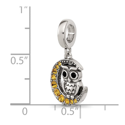 Sterling Silver Reflections Crystal Owl Sitting On Moon Dangle Bead