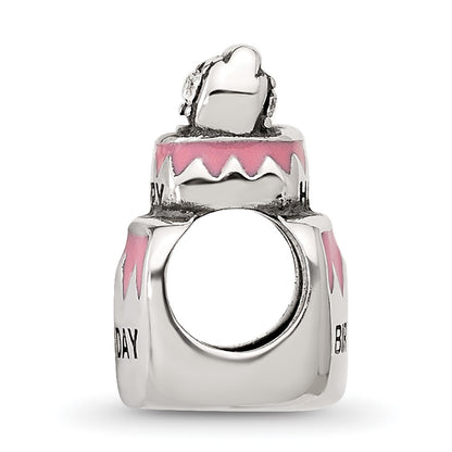 Sterling Silver Reflections Crystal & Enamel Pink Birthday Cake Bead
