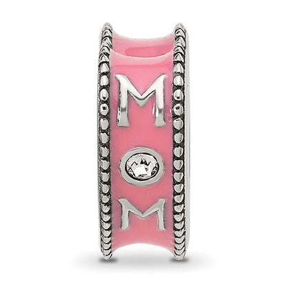 Sterling Silver Reflections Crystal and Enamel Pink Heart MOM Bead