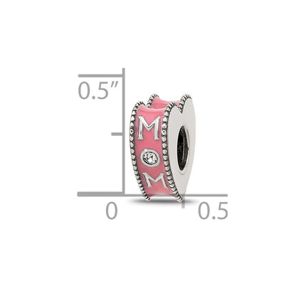 Sterling Silver Reflections Crystal and Enamel Pink Heart MOM Bead