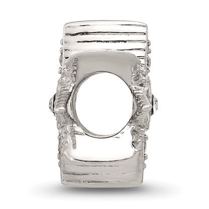 Sterling Silver Textured And Polished CZ Star Bead