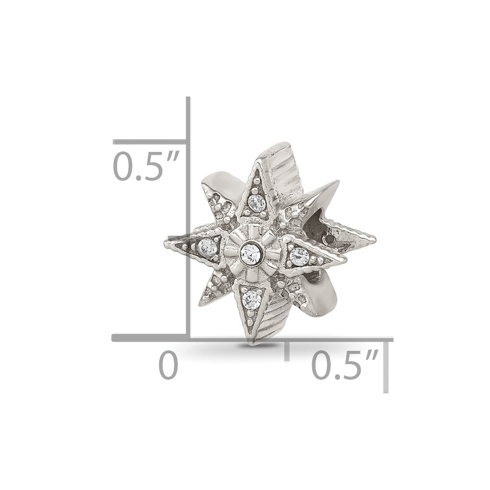 Sterling Silver Textured And Polished CZ Star Bead