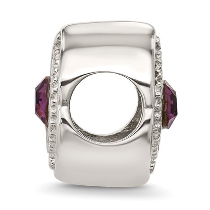 Sterling Silver Brushed And Polished Purple Crystal Bead