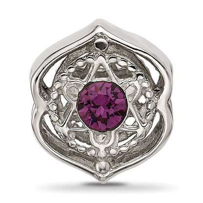 Sterling Silver Brushed And Polished Purple Crystal Bead