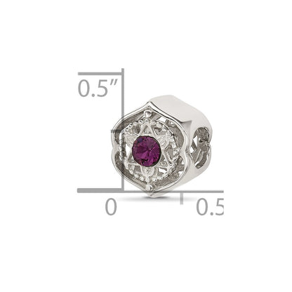 Sterling Silver Brushed And Polished Purple Crystal Bead