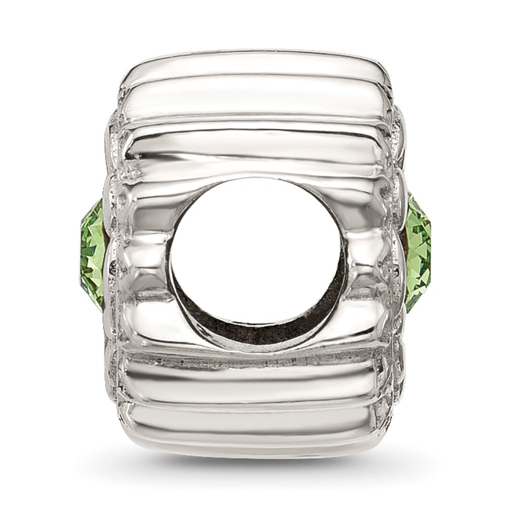 Sterling Silver Brushed And Polished Green Crystal Bead
