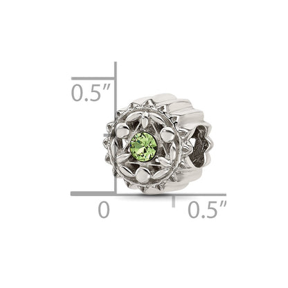 Sterling Silver Brushed And Polished Green Crystal Bead