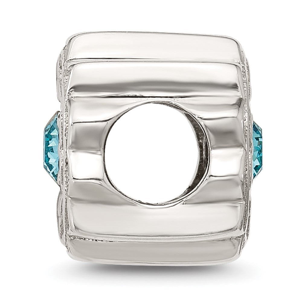 Sterling Silver Brushed And Polished Blue Crystal Bead