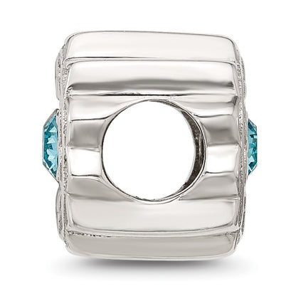 Sterling Silver Brushed And Polished Blue Crystal Bead