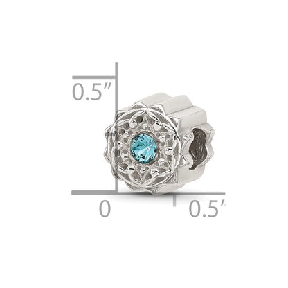 Sterling Silver Brushed And Polished Blue Crystal Bead