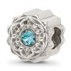 Sterling Silver Brushed And Polished Blue Crystal Bead