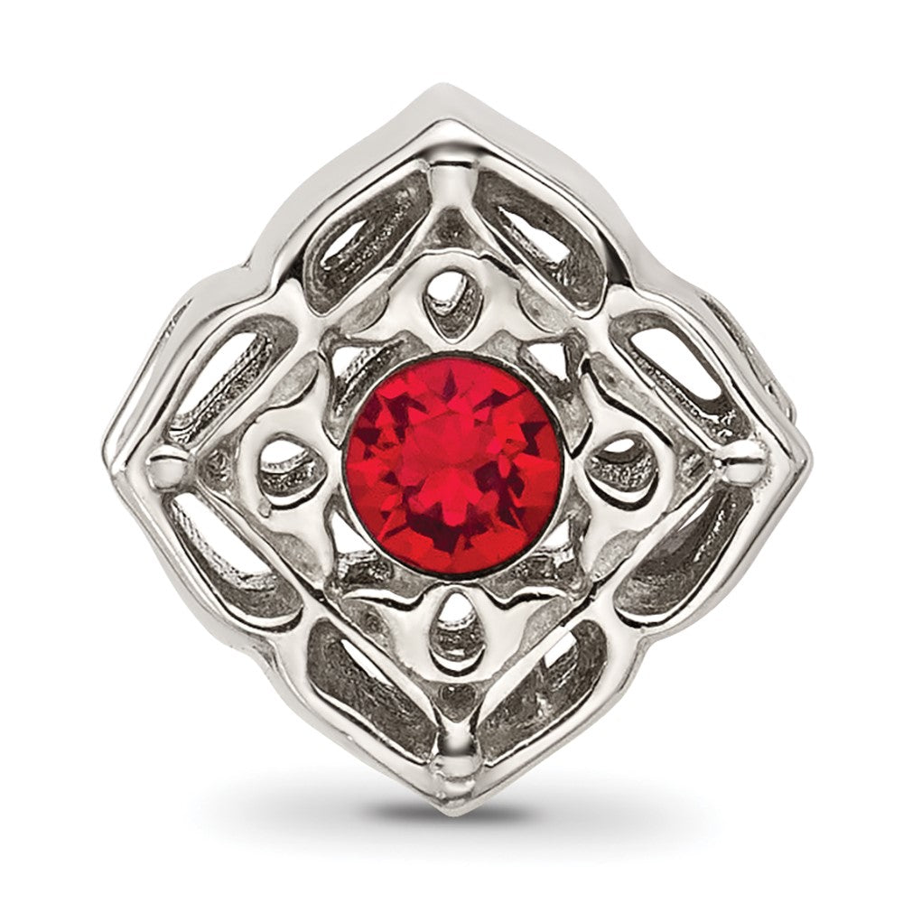 Sterling Silver Brushed And Polished Red Crystal Bead