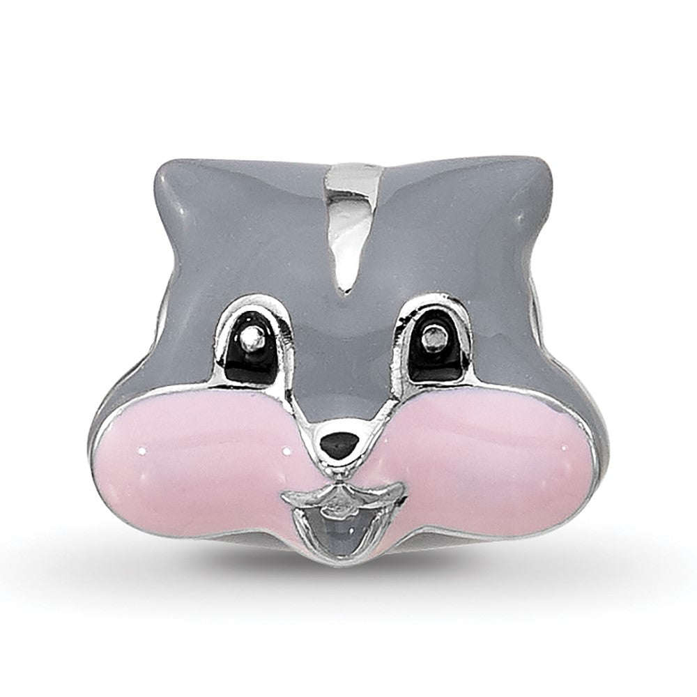 Sterling Silver Reflections Kids Enamel Grey Squirrel Face Bead