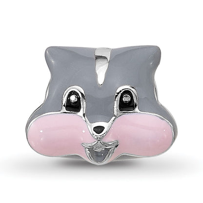 Sterling Silver Reflections Kids Enamel Grey Squirrel Face Bead