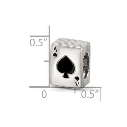 Sterling Silver Reflections Enamel Deck Of Cards With Spades Showing Bead