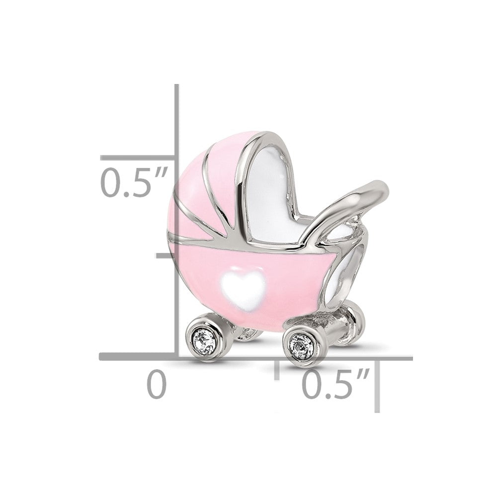 Sterling Silver Reflections Enamel Baby Carriage with Crystal Bead
