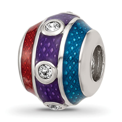 Sterling Silver Reflections Enamel 3 Colored Bead with Crystal Bead