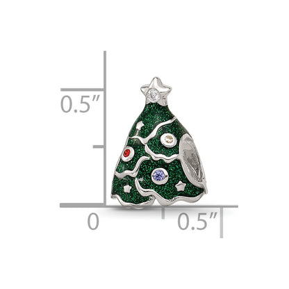 Sterling Silver Reflections Enamel CZ Christmas Tree Bead
