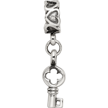 Sterling Silver Reflections Key Dangle with Hearts Bead