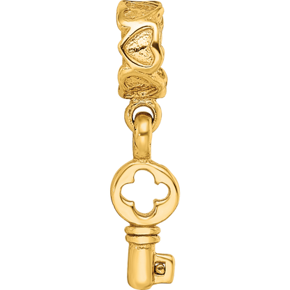 Sterling Silver Gold-plated Reflections Key Dangle with Hearts Bead