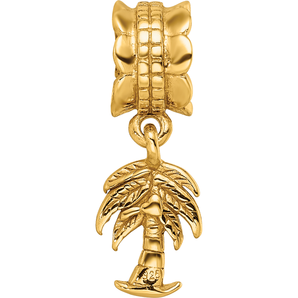 Sterling Silver Gold-plated Reflections Palm Tree Dangle Bead