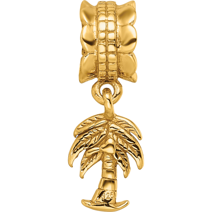 Sterling Silver Gold-plated Reflections Palm Tree Dangle Bead
