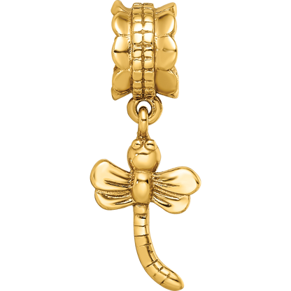 Sterling Silver Gold-plated Reflections Dragonfly Dangle Bead