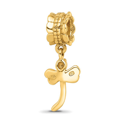 Sterling Silver Gold-plated Reflections Dragonfly Dangle Bead
