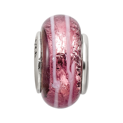 Sterling Silver Reflections Dark Pink Hand-blown Glass Bead