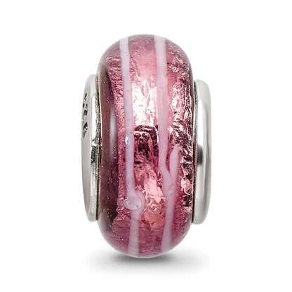 Sterling Silver Reflections Dark Pink Hand-blown Glass Bead