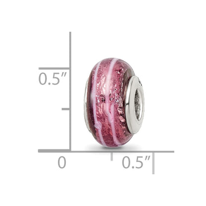 Sterling Silver Reflections Dark Pink Hand-blown Glass Bead