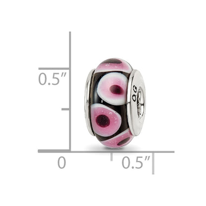 Sterling Silver Reflections Black/Pink Hand-blown Glass Bead