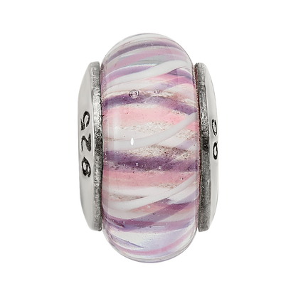 Sterling Silver Reflections Rose Striped Hand-blown Glass Bead
