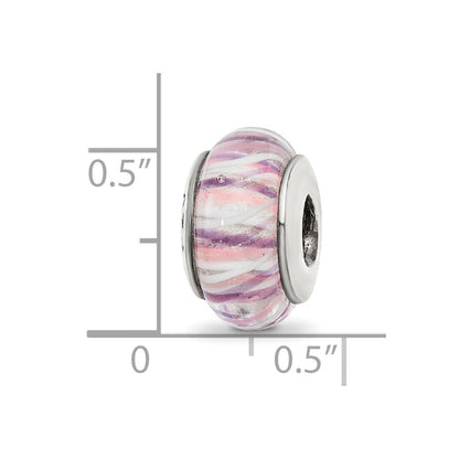 Sterling Silver Reflections Rose Striped Hand-blown Glass Bead