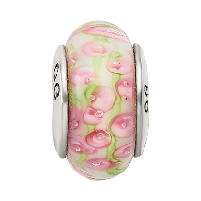 Sterling Silver Reflections Pink/Green Hand-blown Glass Bead