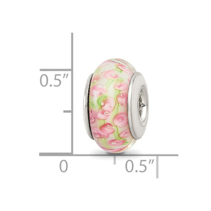Sterling Silver Reflections Pink/Green Hand-blown Glass Bead