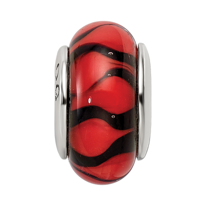 Sterling Silver Reflections Red/Black Hand-blown Glass Bead