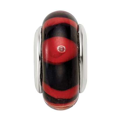 Sterling Silver Reflections Red/Black Hand-blown Glass Bead