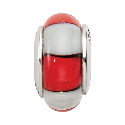 Sterling Silver Reflections Red/White Hand-blown Glass Bead