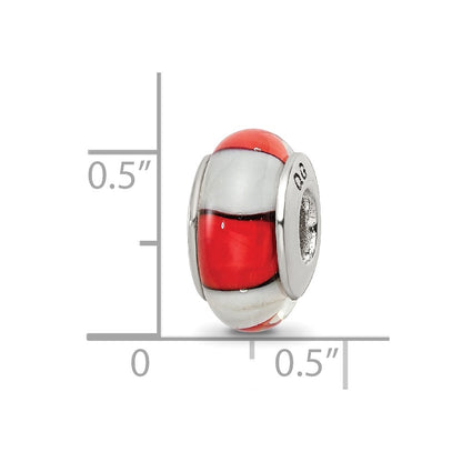 Sterling Silver Reflections Red/White Hand-blown Glass Bead