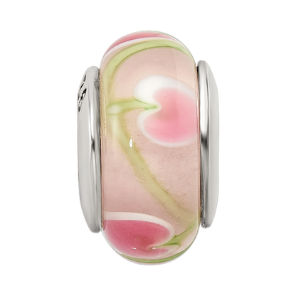 Sterling Silver Reflections Pink/Green Hand-blown Glass Bead