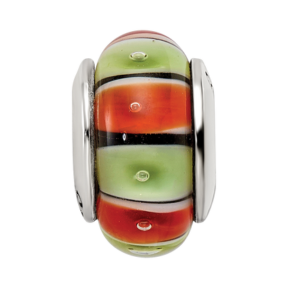Sterling Silver Reflections Orange,Red/Lt Green Glass Bead