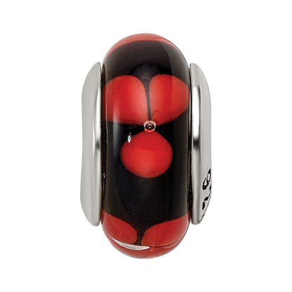 Sterling Silver Reflections Red/Black Hand-blown Glass Bead