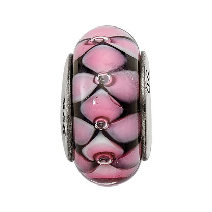 Sterling Silver Reflections Black/Pink Hand-blown Glass Bead