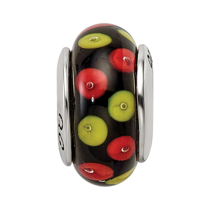 Sterling Silver Reflections Red/Black Hand-blown Glass Bead