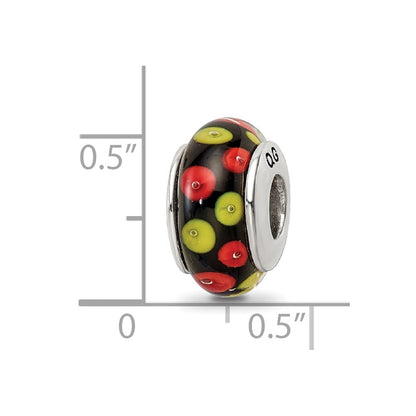 Sterling Silver Reflections Red/Black Hand-blown Glass Bead
