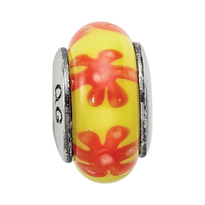 Sterling Silver Reflections Yellow/Orange Hand-blown Glass Bead