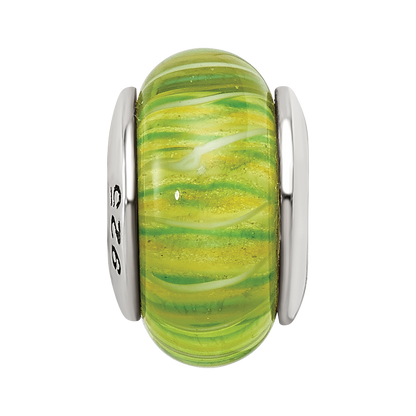Sterling Silver Reflections Green Hand-blown Glass Bead