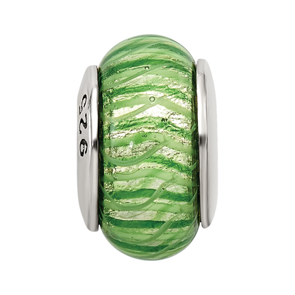 Sterling Silver Reflections Green Hand-blown Glass Bead